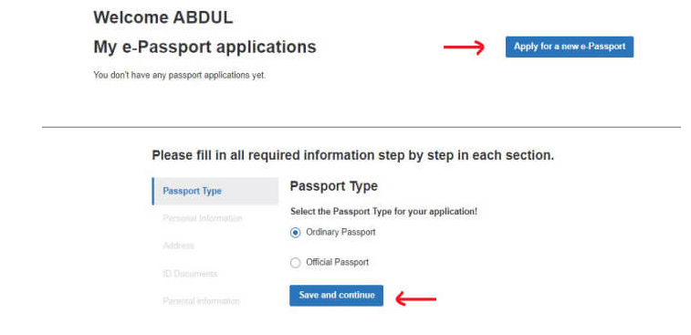 E- Passport applications